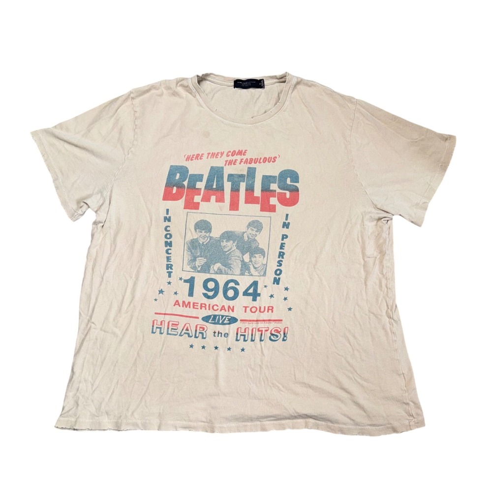 Junk Food The Beatles Graphic Tee Women Tan Good 1964 American Tour Distressed